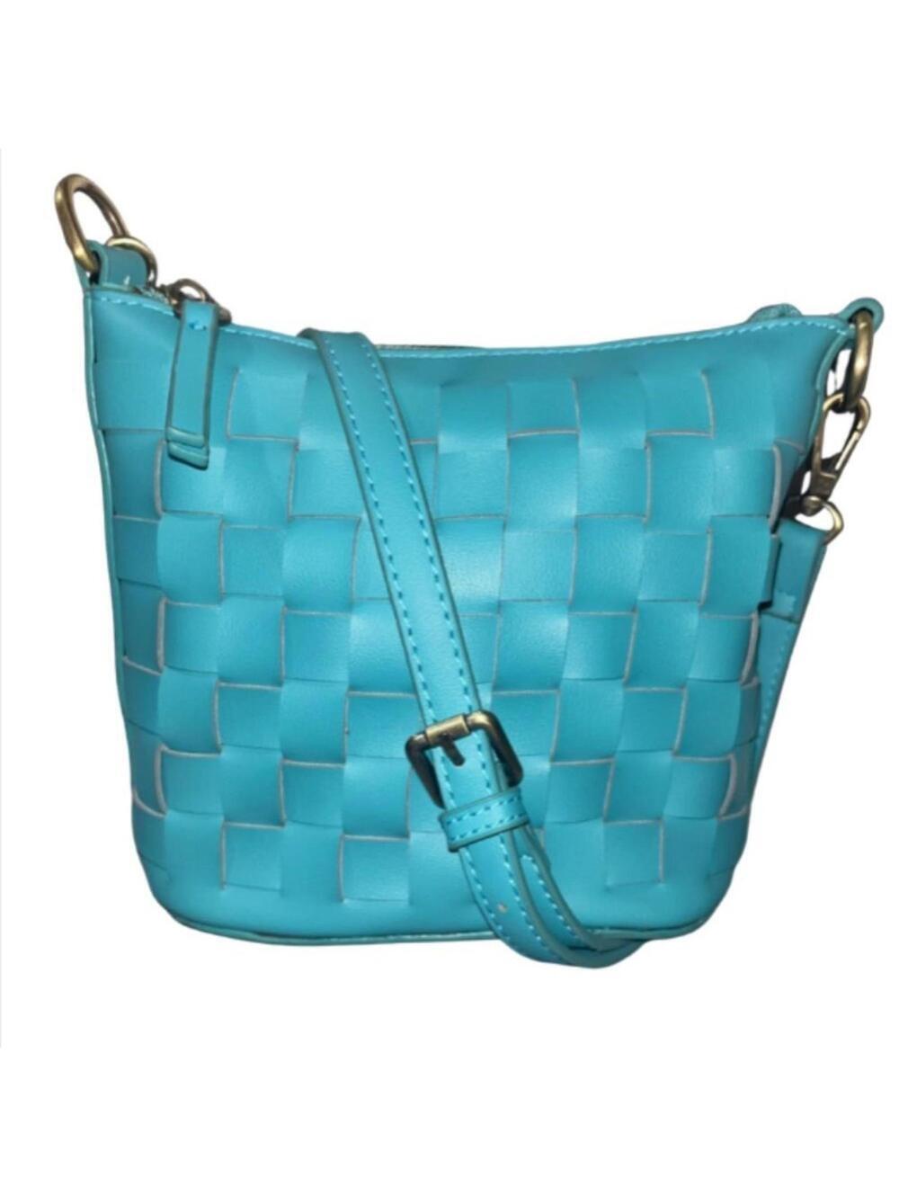 Joy Susan Maci Woven Vegan Leather Crossbody – Teal